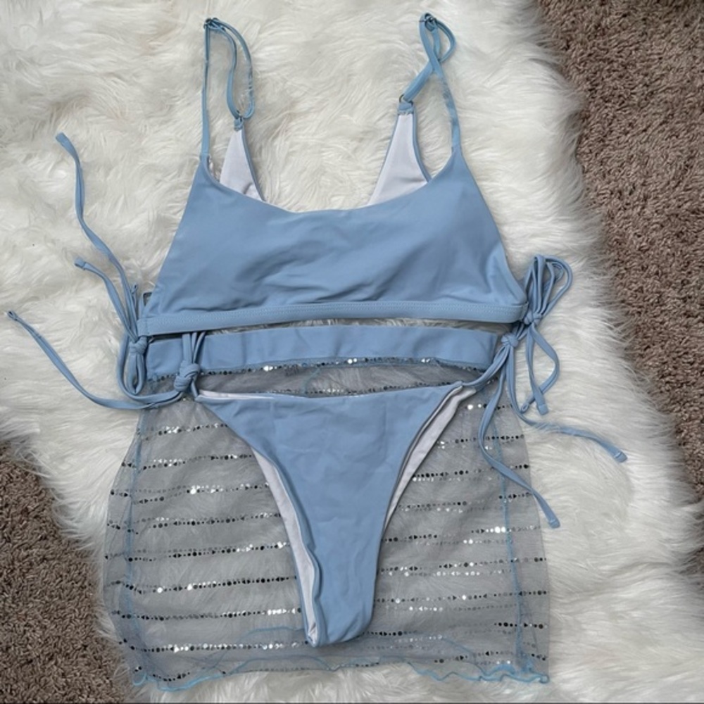 NWOT 3 Piece Baby Blue Bikini Set - Picture 7 of 10
